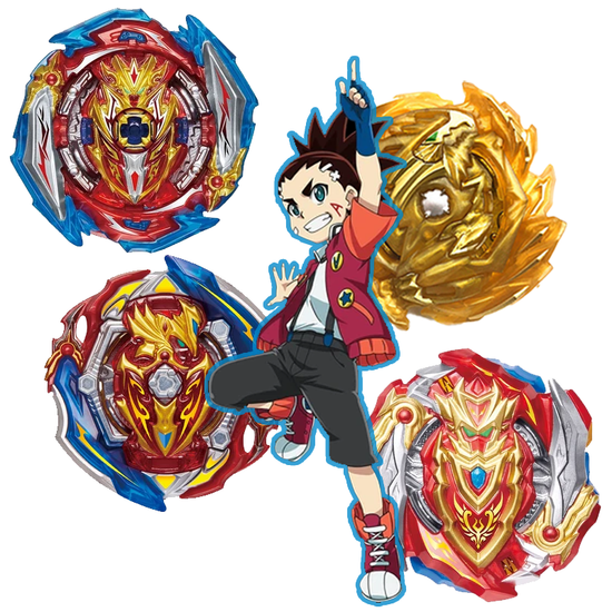 Beyblade Burst series 3+1 owned by Aiger Akabane Cho-Z Achilles 00 Dimension and Angled view of Union Achilles and Infinite Achilles Dimension&